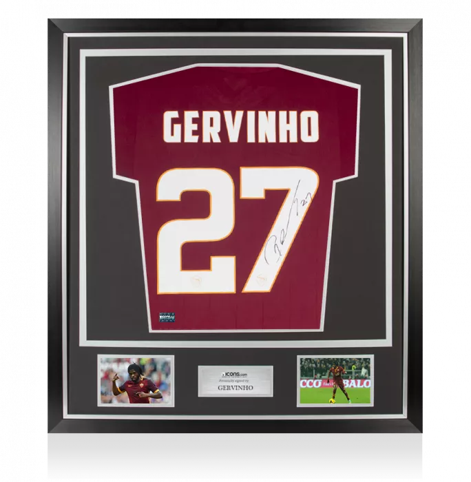 icons Gervinho Back Signed Roma Home Shirt In Classic Frame