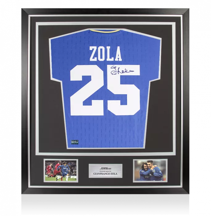 icons Gianfranco Zola Back Signed Chelsea 1997-98 Home Shirt In Classic Frame
