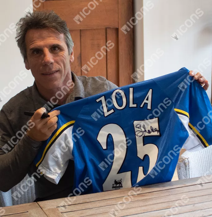 Icons Gianfranco Zola Back Signed Chelsea 1997-99 Home Shirt In Classic Frame