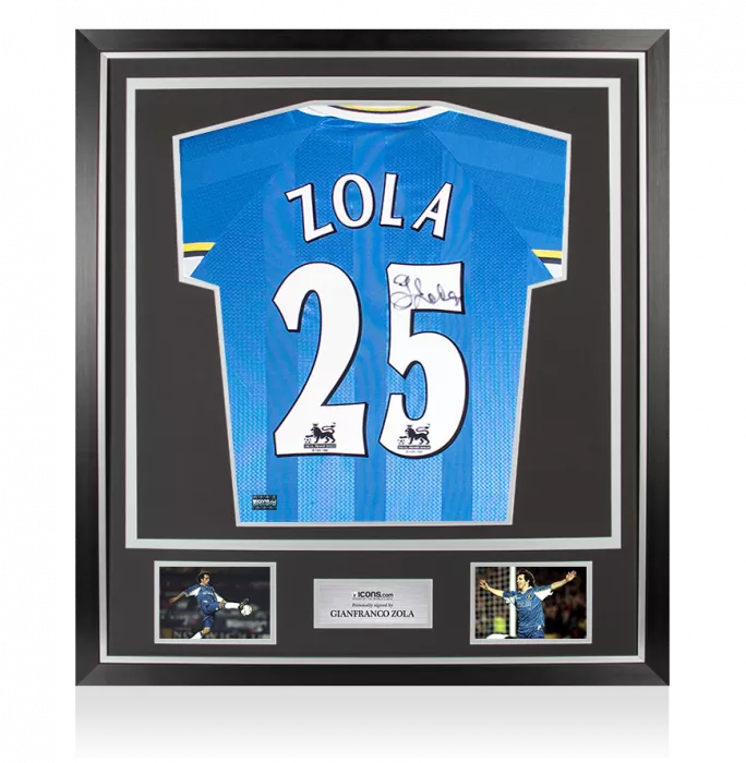 Icons Gianfranco Zola Back Signed Chelsea 1997-99 Home Shirt In Classic Frame