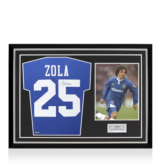 icons Gianfranco Zola Back Signed Chelsea 1997 FA Cup Shirt In Hero Frame: Option 1