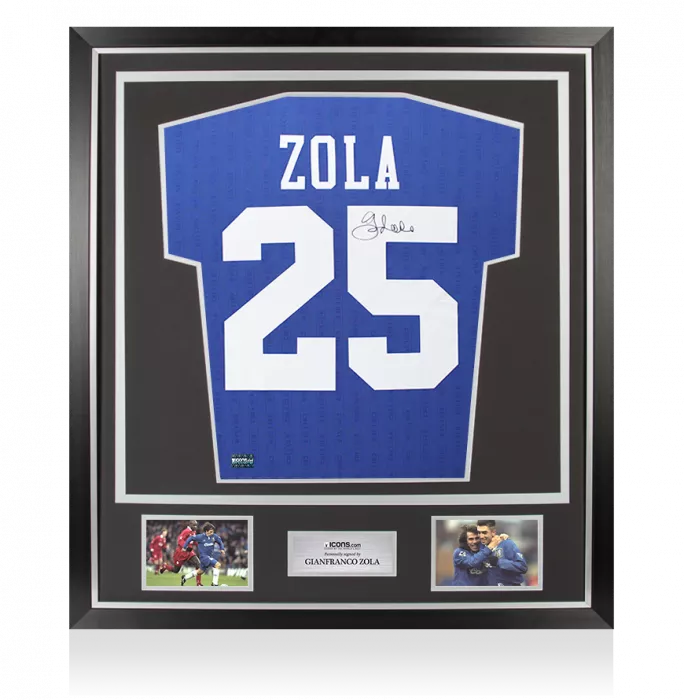 icons Gianfranco Zola Back Signed Chelsea 1997 FA Cup Shirt In Classic Frame