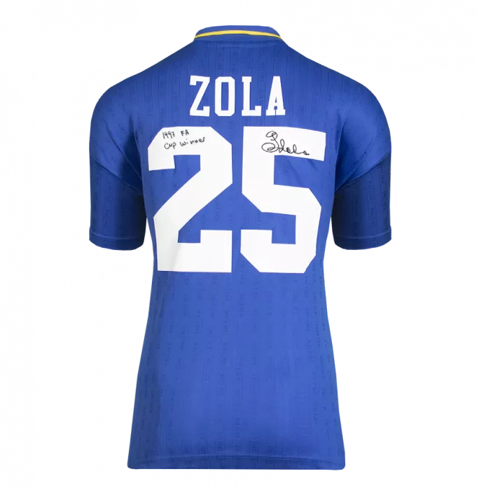 Icons Gianfranco Zola Back Signed Chelsea 1997 FA Cup Shirt - FA Cup Winner Inscription In Hero Frame: Option 1
