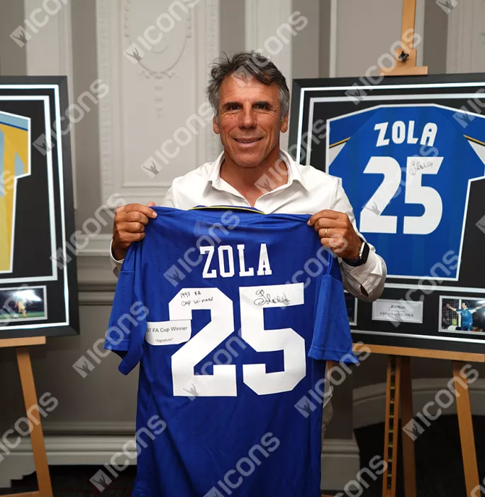 Icons Gianfranco Zola Back Signed Chelsea 1997 FA Cup Shirt - FA Cup Winner Inscription In Classic Frame