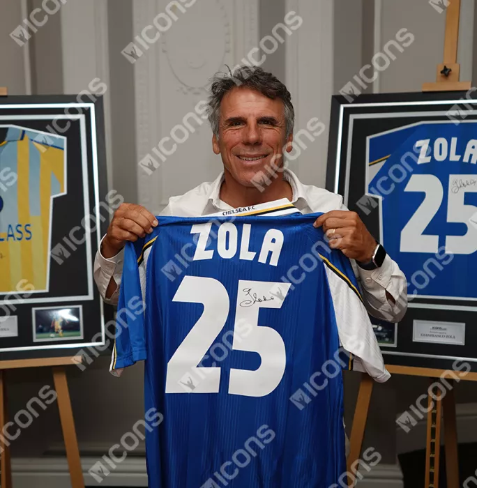 Icons Gianfranco Zola Back Signed Chelsea 1998 European Cup Winners Cup Shirt In Hero Frame: Option 1