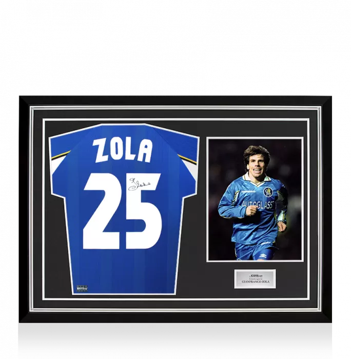 icons Gianfranco Zola Back Signed Chelsea 1998 European Cup Winners Cup Shirt In Hero Frame: Option 1