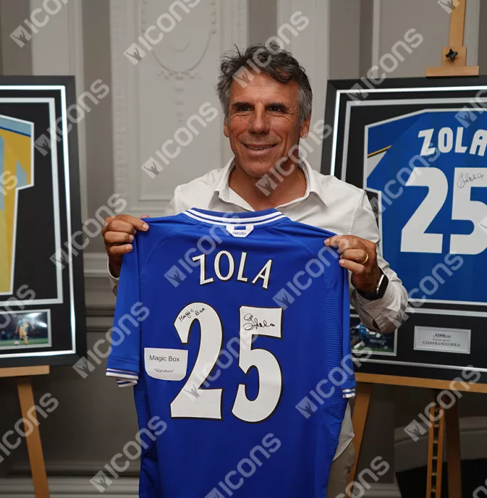 Icons Gianfranco Zola Back Signed Chelsea 2000 Home Shirt - Magic Box Inscription In Classic Frame