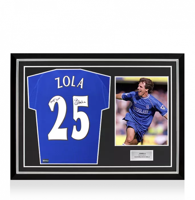 icons Gianfranco Zola Back Signed Chelsea 2000 Home Shirt - Magic Box Inscription In Hero Frame: Option 1