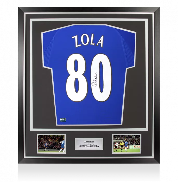 icons Gianfranco Zola Back Signed Chelsea 2000 Home Shirt: 80 Goals Edition In Classic Frame