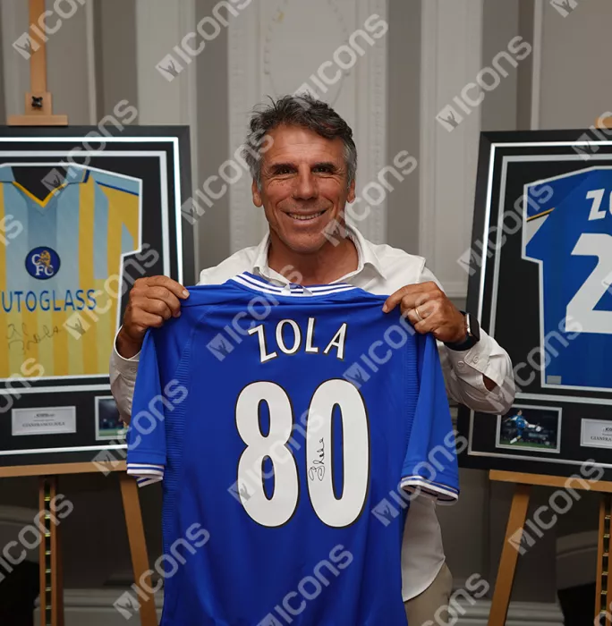 Icons Gianfranco Zola Back Signed Chelsea 2000 Home Shirt: 80 Goals Edition In Hero Frame: Option 1