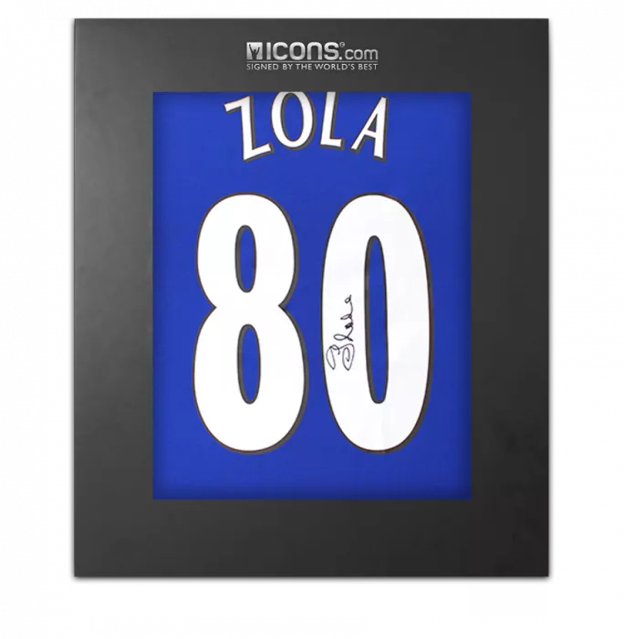 icons Gianfranco Zola Back Signed Chelsea 2000 Home Shirt: 80 Goals Edition In Deluxe Packaging