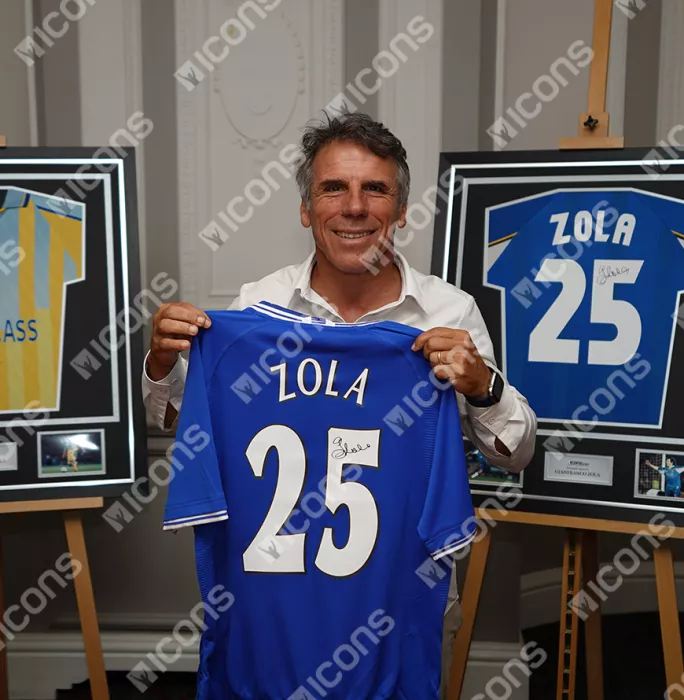 Icons Gianfranco Zola Back Signed Chelsea 2000 Home Shirt In Hero Frame: Option 1