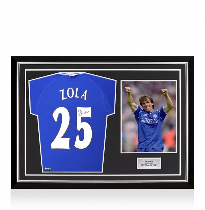 icons Gianfranco Zola Back Signed Chelsea 2000 Home Shirt In Hero Frame: Option 1