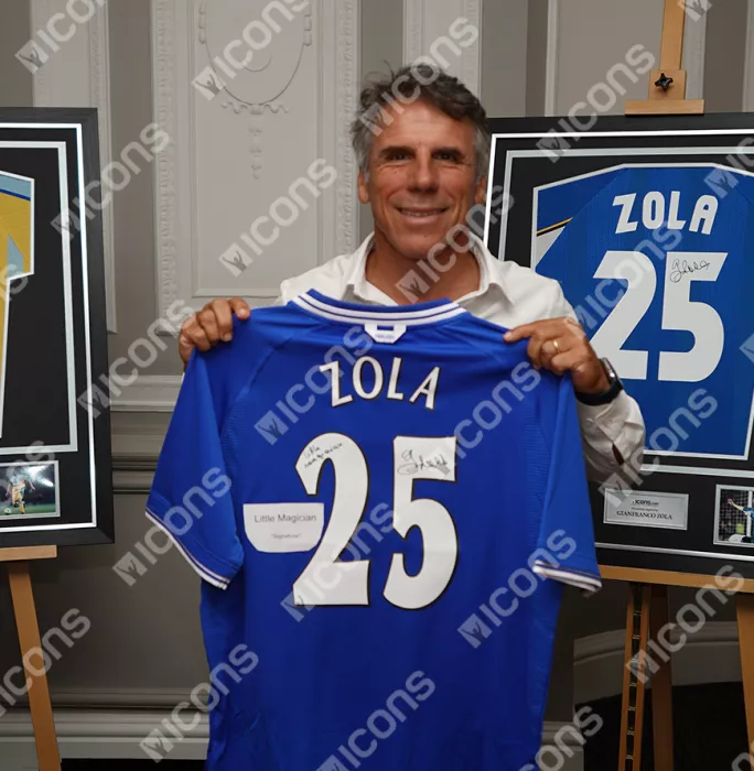 Icons Gianfranco Zola Back Signed Chelsea 2000 Home Shirt - Little Magician Inscription In Hero Frame: Option 1