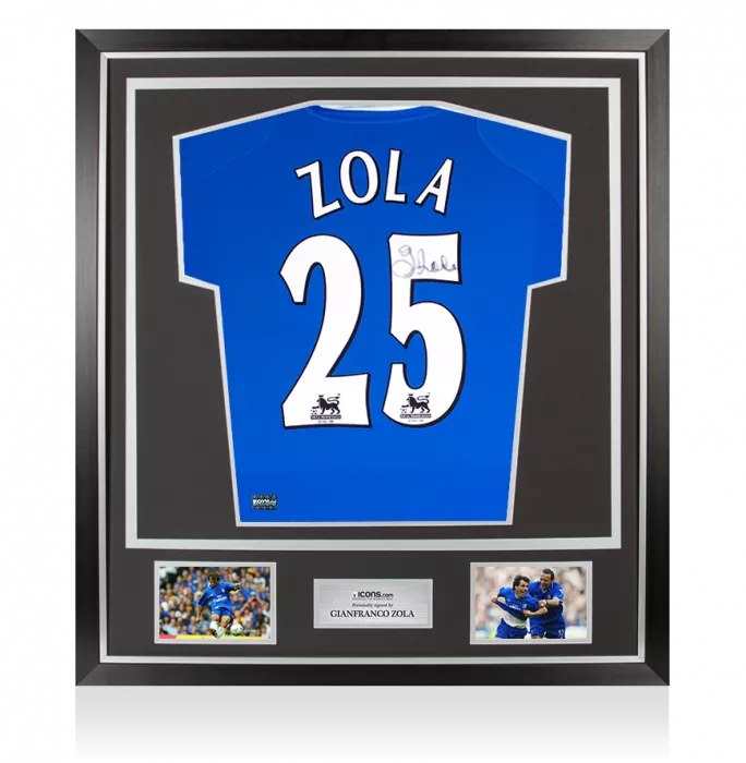 icons Gianfranco Zola Back Signed Chelsea 2001-03 Home Shirt In Classic Frame