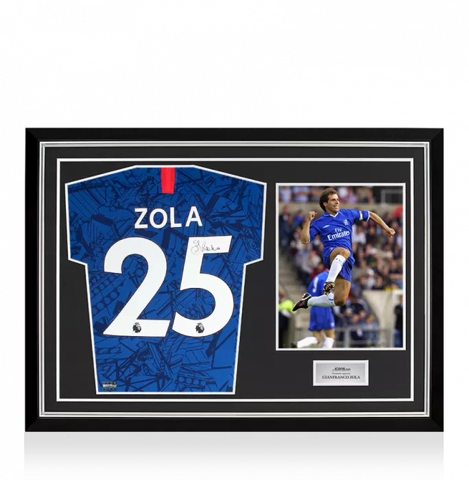 icons Gianfranco Zola Back Signed Chelsea 2019-20 Home Shirt In Hero Frame: Option 1
