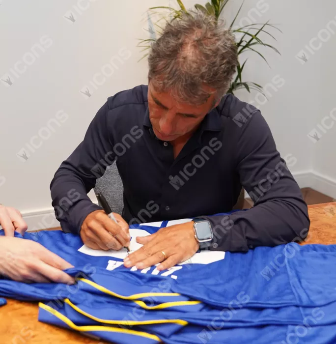 Icons Gianfranco Zola Back Signed Chelsea FC 1997 Home Shirt With Fan Style Numbers: FA Cup Final Edition