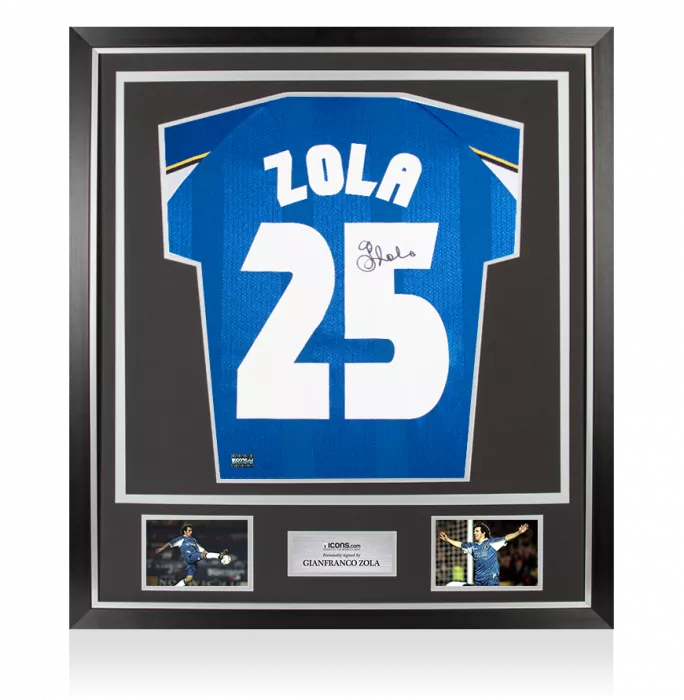 icons Gianfranco Zola Back Signed Chelsea FC 1998 Home Shirt: Cup Winners' Cup Final Edition In Classic Frame