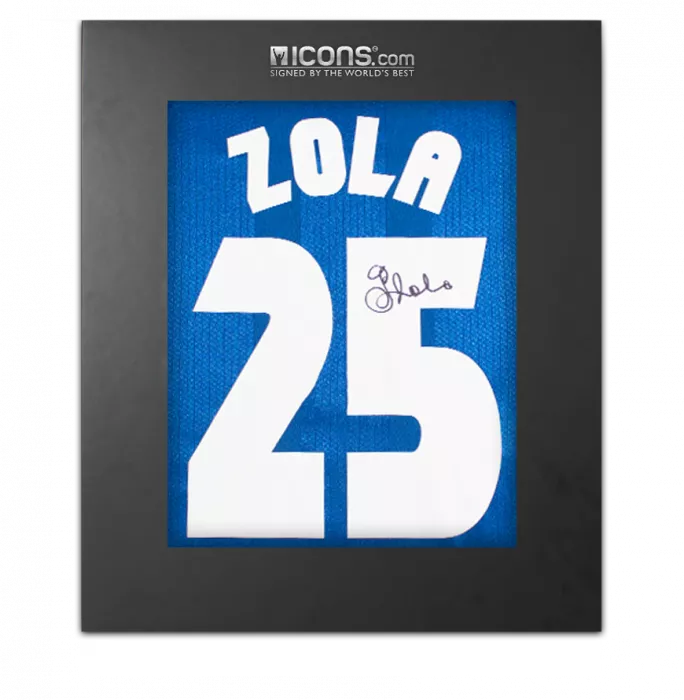 icons Gianfranco Zola Back Signed Chelsea FC 1998 Home Shirt: Cup Winners' Cup Final Edition In Deluxe Packaging