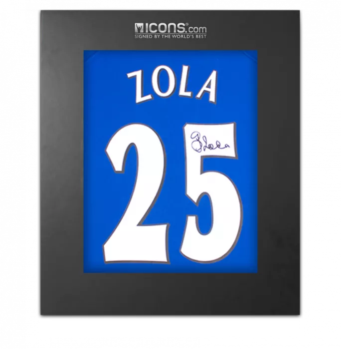 icons Gianfranco Zola Back Signed Chelsea FC 2000 Shirt with Fan Style Numbers In Deluxe Packaging