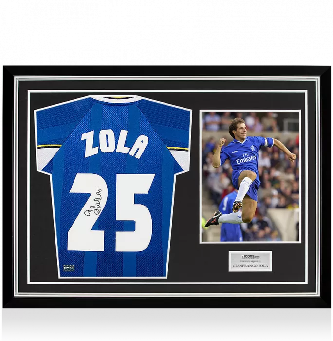 Icons Gianfranco Zola Back Signed Chelsea Shirt In Hero Frame: Option 1