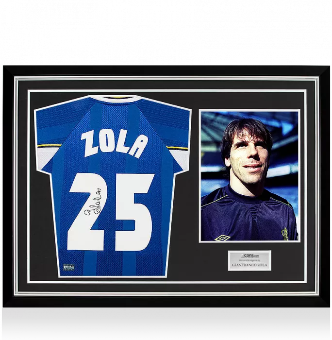 icons Gianfranco Zola Back Signed Chelsea Shirt In Hero Frame: Option 2