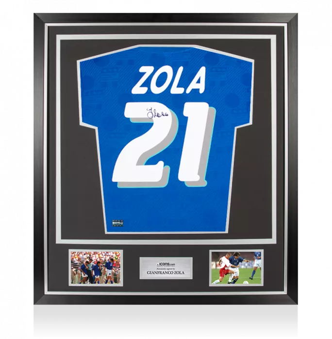 icons Gianfranco Zola Back Signed Italy 1994 Home Shirt In Classic Frame