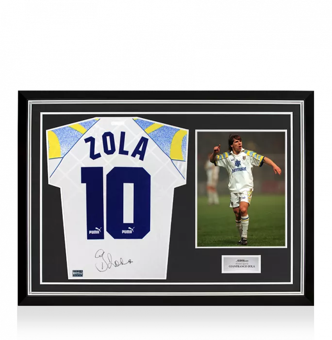 icons Gianfranco Zola Back Signed Parma Calcio 1913 1995-97 Home Shirt In Hero Frame: Option 1