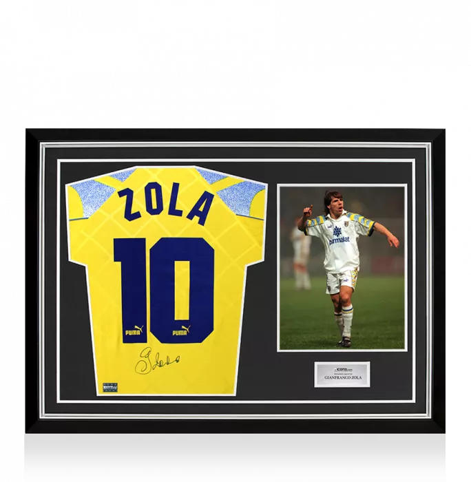 icons Gianfranco Zola Back Signed Parma Calcio 1913 1995-96 Third Shirt In Hero Frame: Option 1