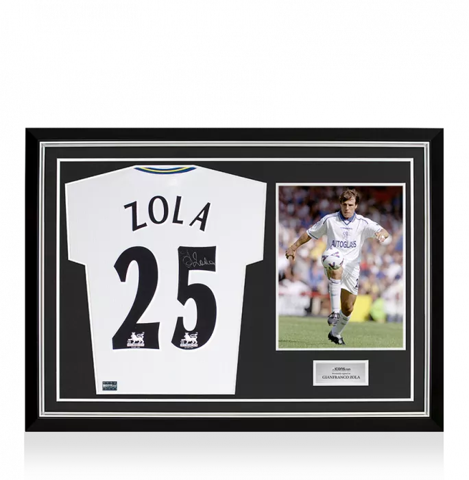 icons Gianfranco Zola Front Signed Chelsea 1998-99 Away Shirt In Hero Frame: Option 1