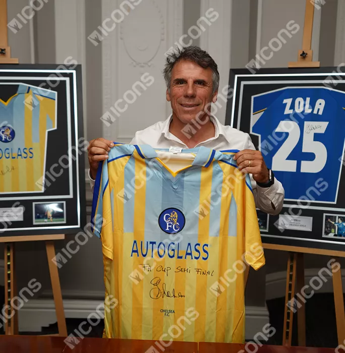 Icons Gianfranco Zola Front Signed Chelsea 1998 Away Shirt - FA Cup Semi-Final Inscription In Classic Frame