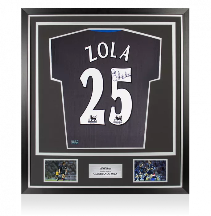 icons Gianfranco Zola Front Signed Chelsea 2002-03 Away Shirt In Classic Frame
