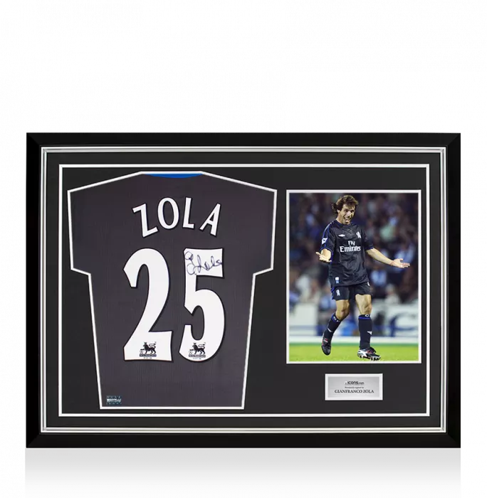 icons Gianfranco Zola Front Signed Chelsea 2002-03 Away Shirt In Hero Frame: Option 1