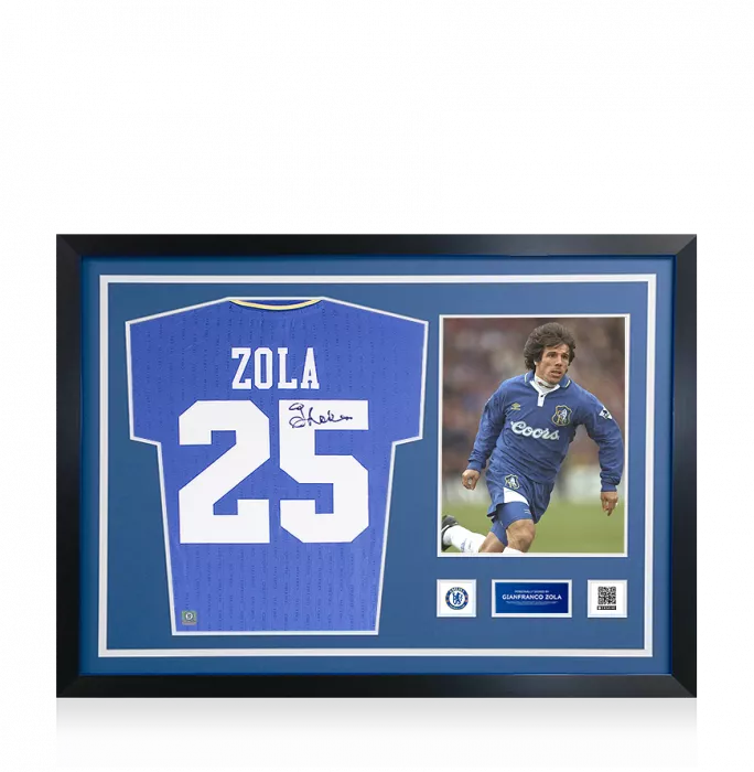 Icons Gianfranco Zola Official Chelsea FC Signed And Framed 1997-98 Home Shirt