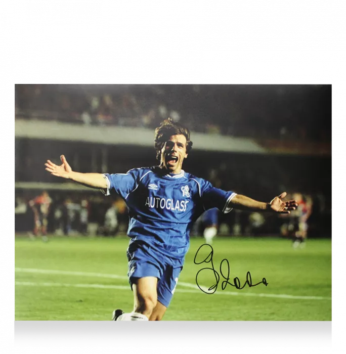 Icons Gianfranco Zola Official UEFA Champions League Signed And Framed Chelsea Photo: UEFA Champions League Celebration