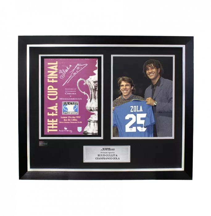icons Gianfranco Zola & Ruud Gullit Dual Signed and Framed Programme: 1997 FA Cup Final