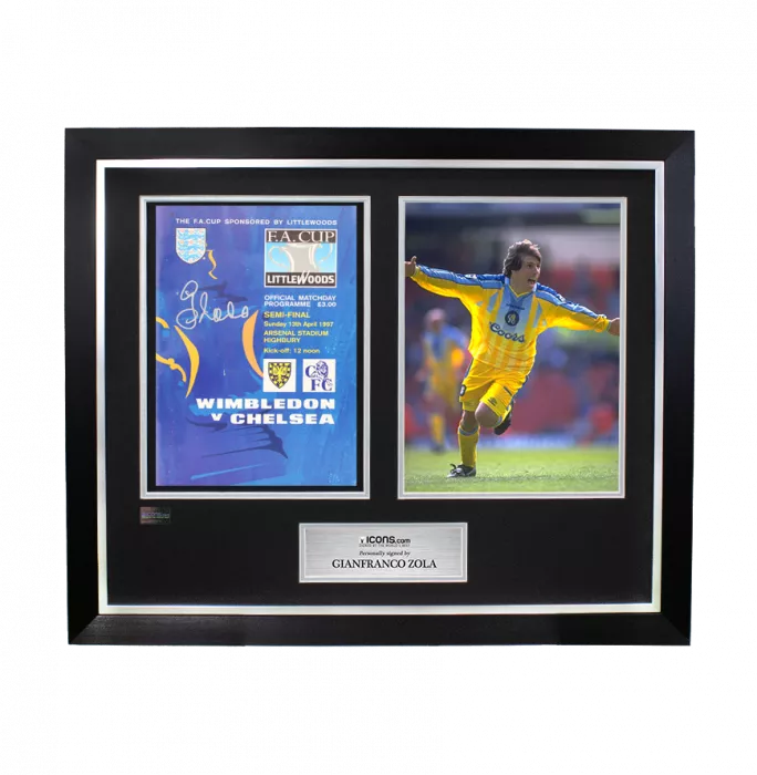 icons Gianfranco Zola Signed and Framed Programme:1997 FA Cup Semi-Final