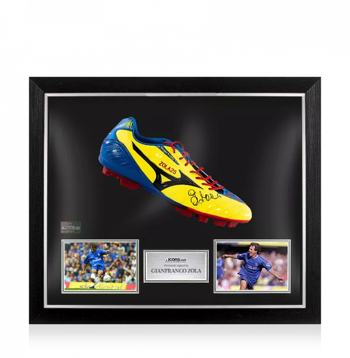 Icons Gianfranco Zola Signed Blue And Yellow Mizuno Boot In Bubble Frame: Option 1