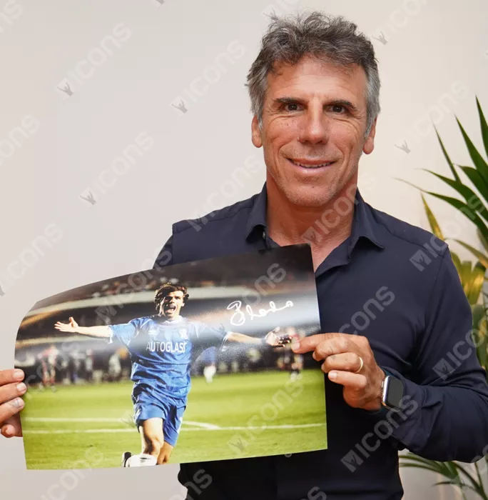 Icons Gianfranco Zola Signed Chelsea FC Photo: UEFA Champions League Goal