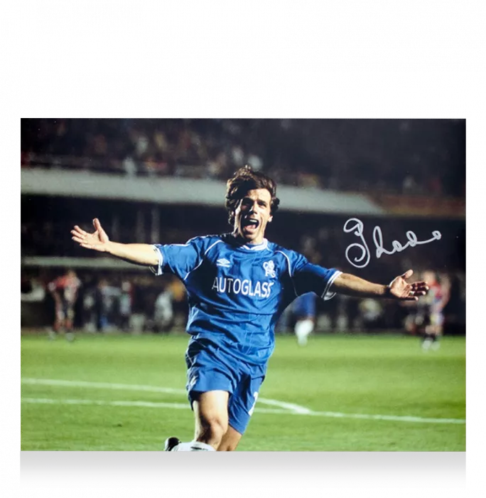 icons Gianfranco Zola Signed Chelsea FC Photo: UEFA Champions League Goal