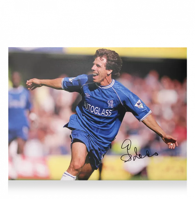Icons Gianfranco Zola Signed Chelsea Photo In Premium Photo Frame: Premier League Celebration