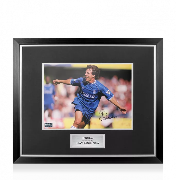 Icons Gianfranco Zola Signed Chelsea Photo In Premium Photo Frame: Premier League Celebration