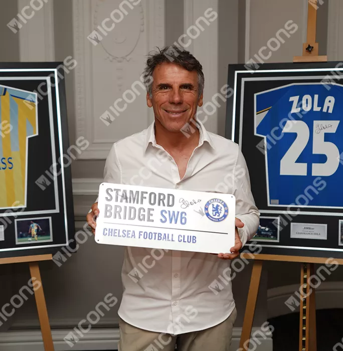Icons Gianfranco Zola Signed Stamford Bridge Road Sign