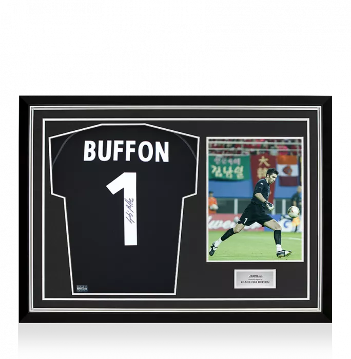 icons Gianluigi Buffon Back Signed Italy 2002-03 Goalkeeper Shirt In Hero Frame: Option 1