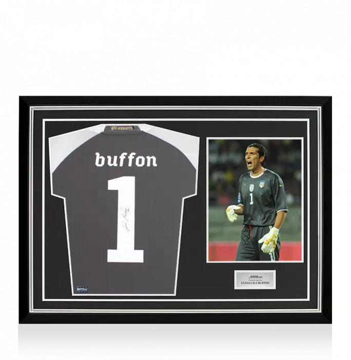 icons Gianluigi Buffon Back Signed Italy 2010-12 Goalkeeper Shirt In Hero Frame: Option 1