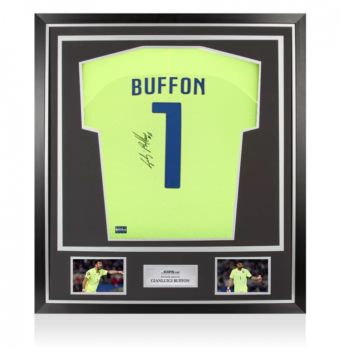 icons Gianluigi Buffon Back Signed Italy 2014-15 Goalkeeper Shirt In Classic Frame