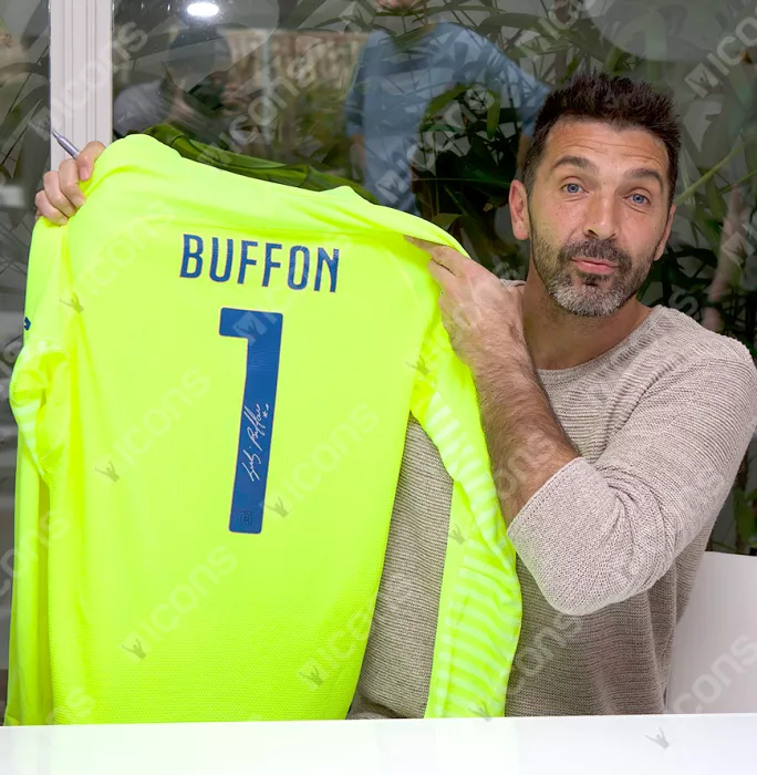 Icons Gianluigi Buffon Back Signed Italy 2014-15 Goalkeeper Away Shirt In Hero Frame: Option 1