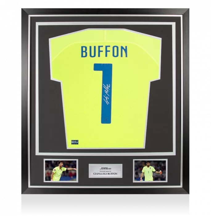 icons Gianluigi Buffon Back Signed Italy 2014-15 Goalkeeper Away Shirt In Classic Frame