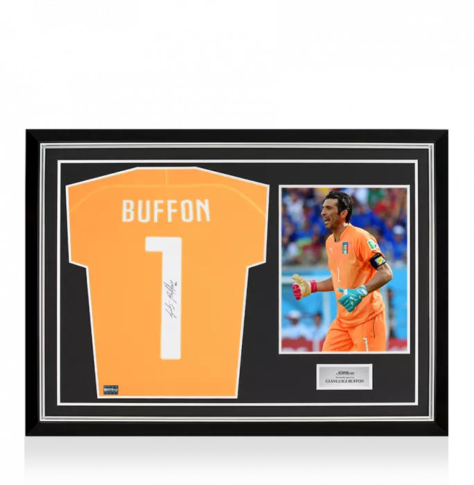 icons Gianluigi Buffon Back Signed Italy 2014-15 Goalkeeper Shirt In Classic Frame