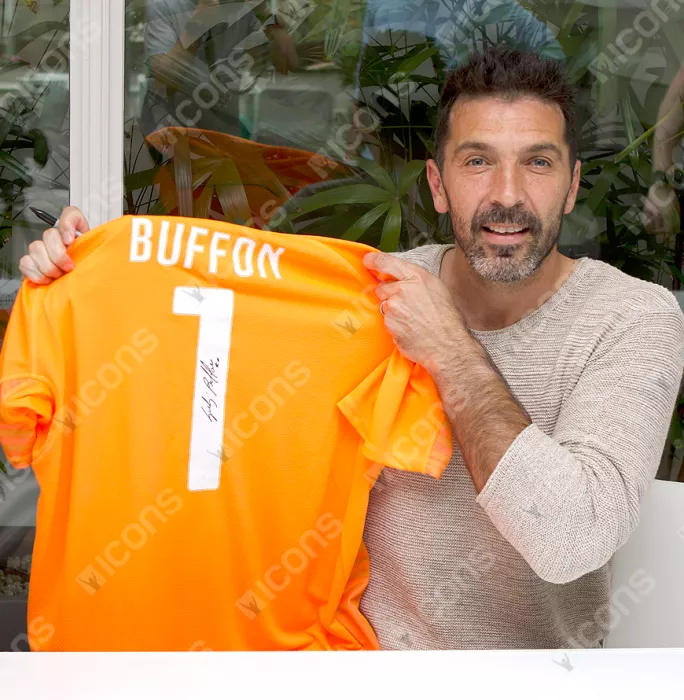 Icons Gianluigi Buffon Back Signed Italy 2014-15 Goalkeeper Shirt In Hero Frame: Option 1